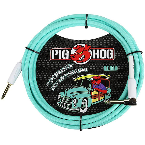 Pig Hog Right Angle Instrument Cable 10 ft. Seafoam Green