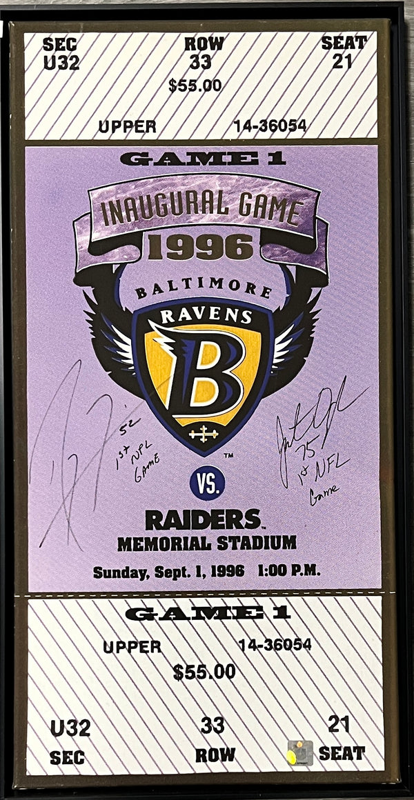 Baltimore Ravens 1st Game Ticket Canvas Autographed RAY LEWIS